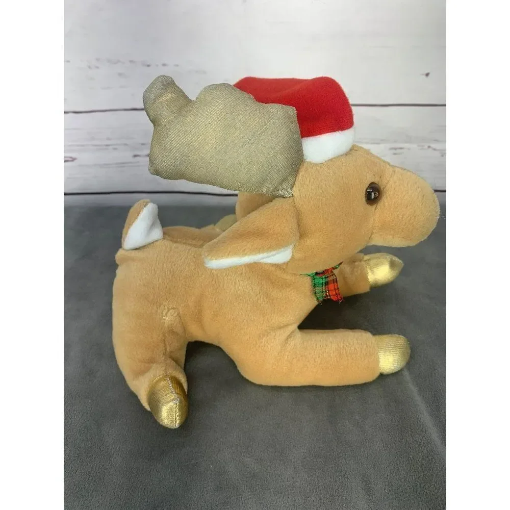 Christmas Reindeer Wearing a Santa Hat Plush stuffed‎ animal toy